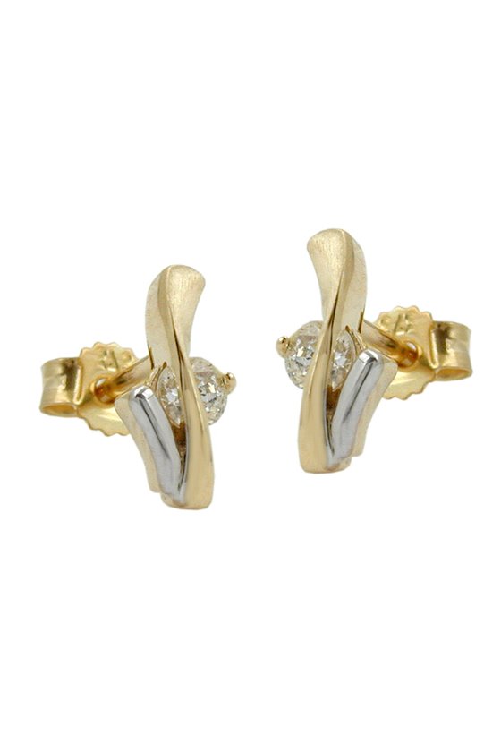 STUD EARRINGS TWO TONE WITH ZIRCONIAS 9K GOLD