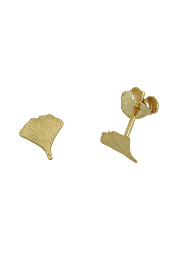 STUD EARRINGS GINKGO LEAF 7MM 9K GOLD