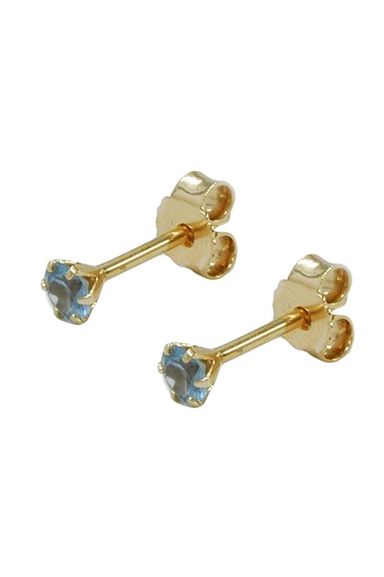 STUD EARRINGS SYNTHETIC AQUAMARINE 3MM 9K GOLD
