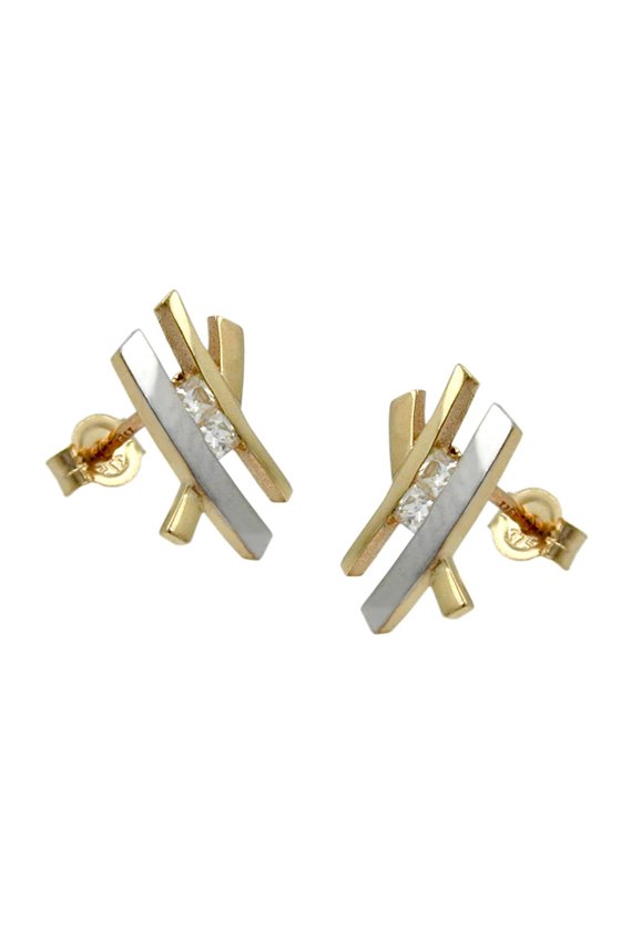 STUD EARRINGS TWO TONE WITH ZIRCONIAS 9K GOLD