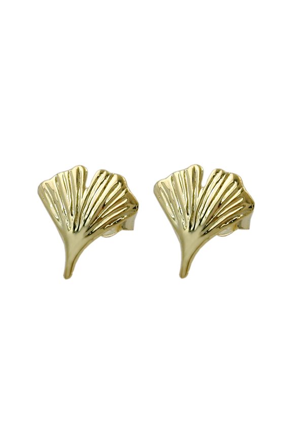 STUD EARRINGS GINKGO LEAF 8K GOLD