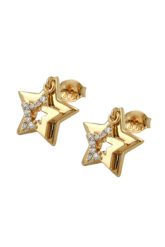 STUD EARRINGS TWO STARS WITH ZIRCONIA 3 MICRON GOLD PLATING
