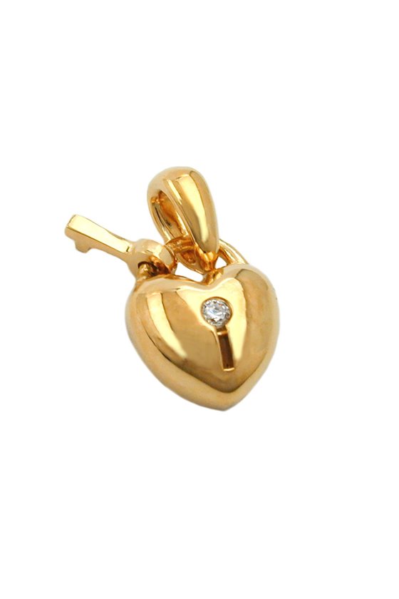 PENDANT HEART LOCK WITH KEY ZIRCONIA 3 MICRON GOLD-PLATED
