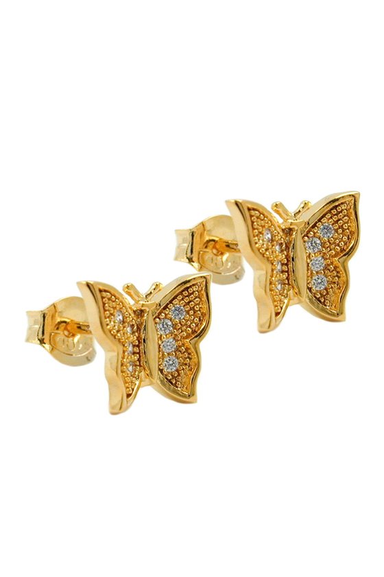 STUD EARRINGS BUTTERFLY WITH ZIRCONIA 3 MICRON GOLD PLATING