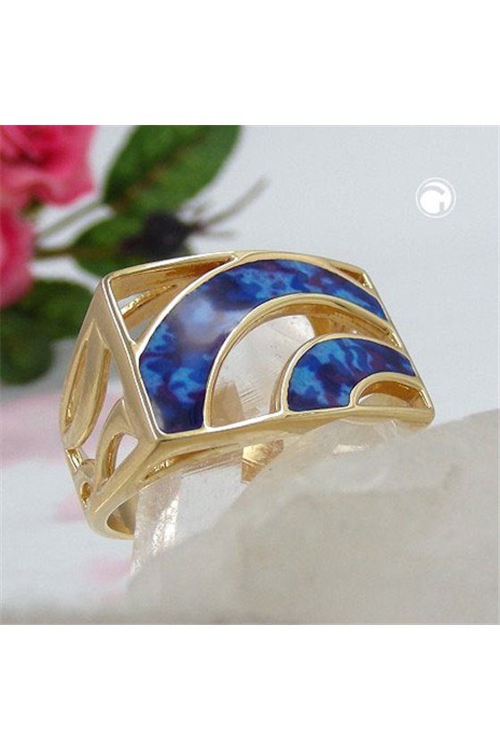 RING 21MM BLUE MARBLED 18K GOLD PLATING