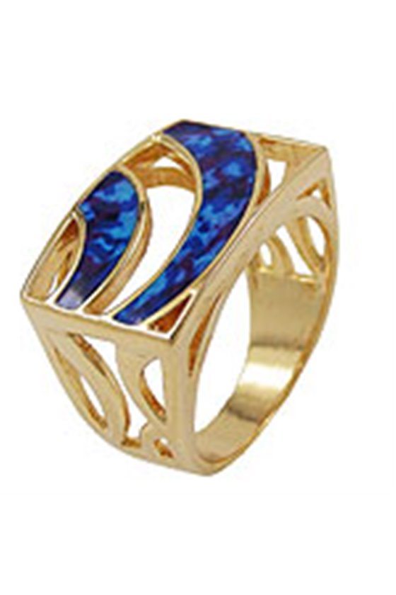 RING 21MM BLUE MARBLED 18K GOLD PLATING