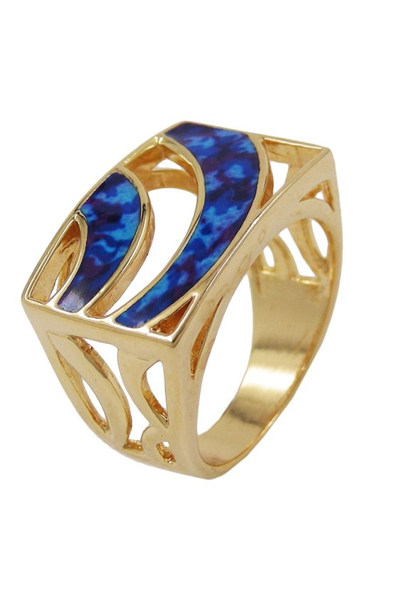 RING 21MM BLUE MARBLED 18K GOLD PLATING