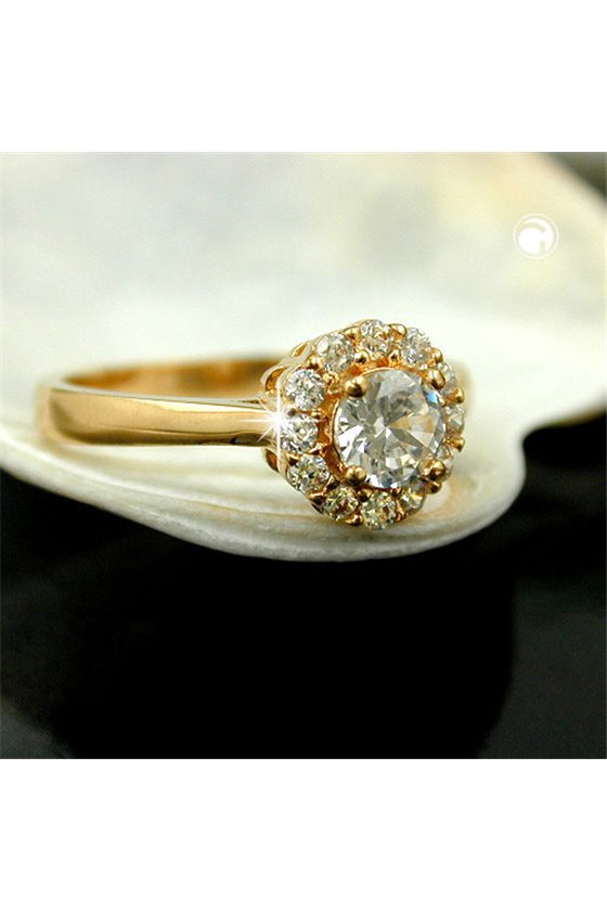 RING WITH ZIRCONIA FLOWER GOLD PLATED 3 MICRON