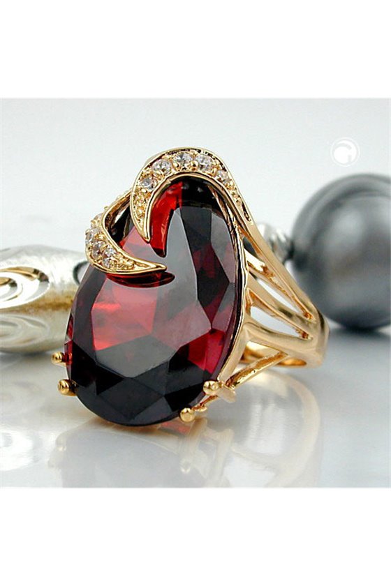 RING WITH ZIRCONIA GARNET RED GOLD PLATED 3 MICRON