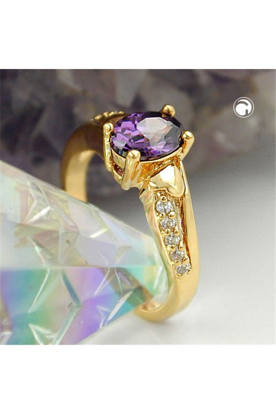 RING WITH ZIRCONIA PURPLE GOLD PLATED 3 MICRON
