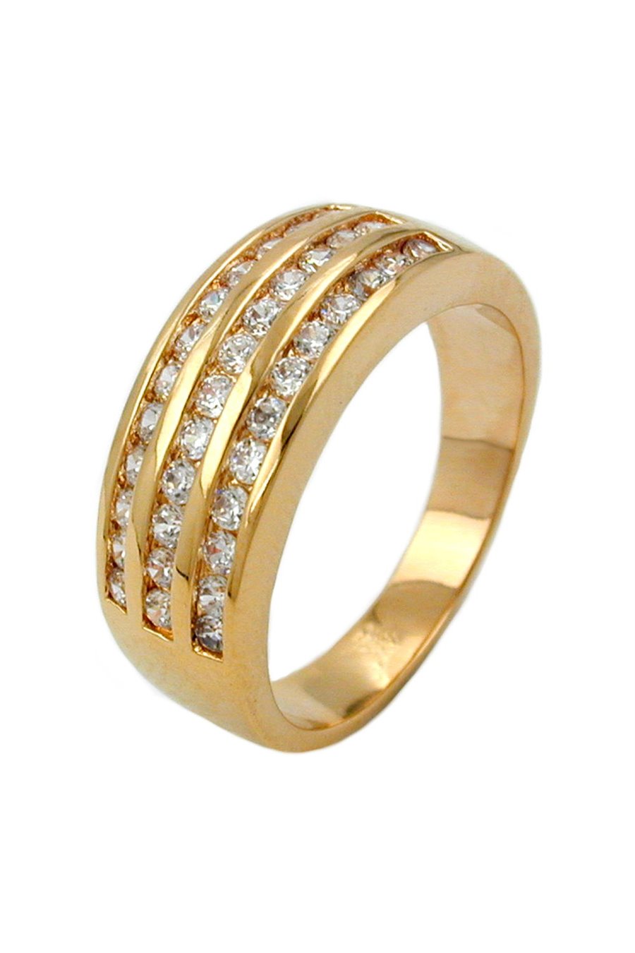 RING WITH ZIRCONIA THREE ROWS GOLD PLATED 3 MICRON