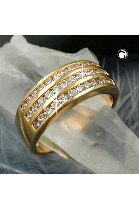 RING WITH ZIRCONIA THREE ROWS GOLD PLATED 3 MICRON