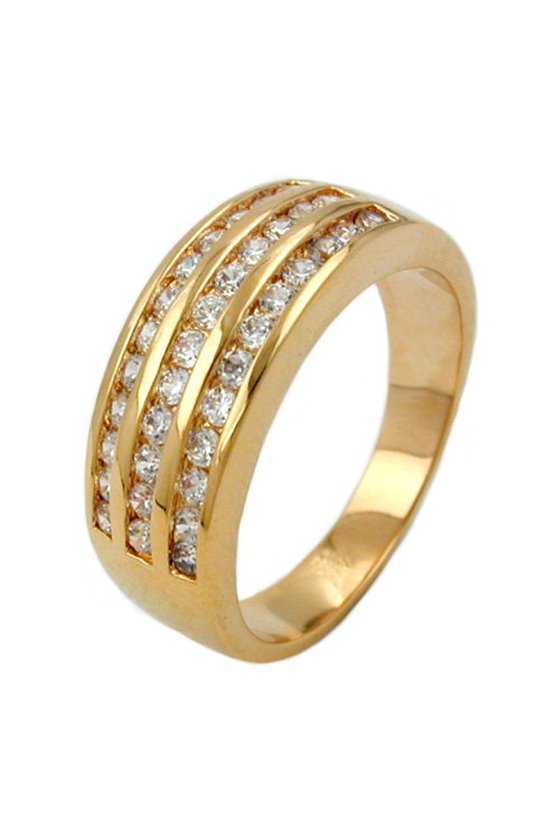 RING WITH ZIRCONIA THREE ROWS GOLD PLATED 3 MICRON