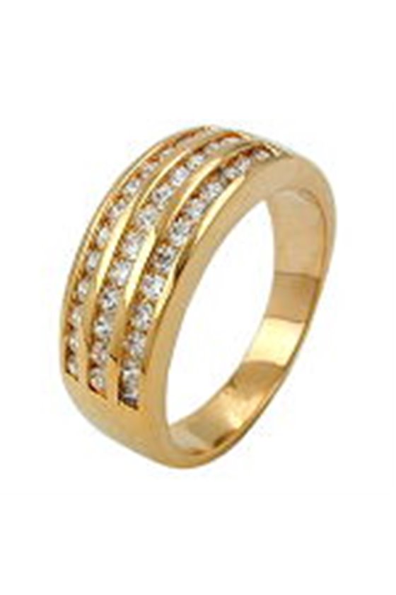RING WITH ZIRCONIA THREE ROWS GOLD PLATED 3 MICRON