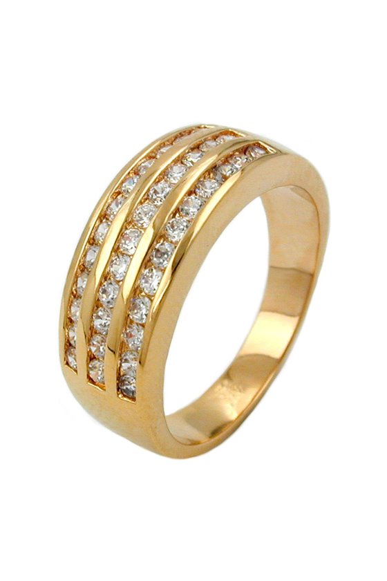 RING WITH ZIRCONIA THREE ROWS GOLD PLATED 3 MICRON