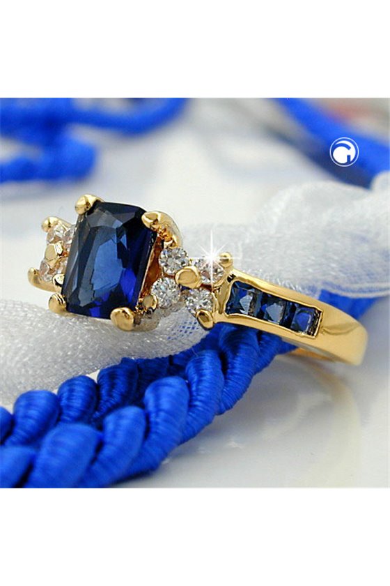RING WHITE & BLUE ZIRCONIA GOLD PLATED 3 MICRON
