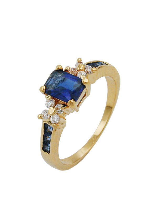 RING WHITE & BLUE ZIRCONIA GOLD PLATED 3 MICRON