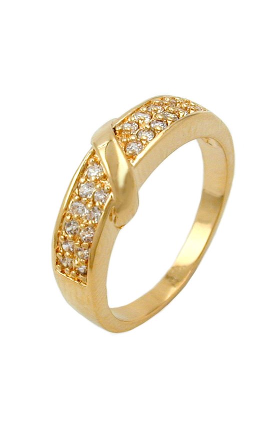 RING WITH ZIRCONIA CROSSING LOOP GOLD PLATED 3 MICRON