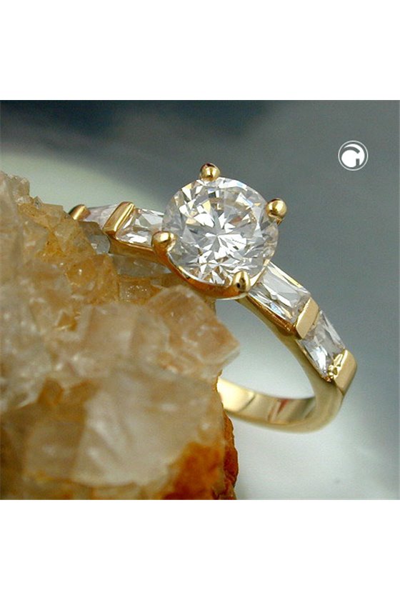 RING WHITE ZIRCONIA GOLD PLATED 3 MICRON