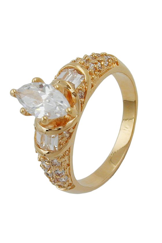 RING WHITE ZIRCONIA GOLD PLATED 3 MICRON