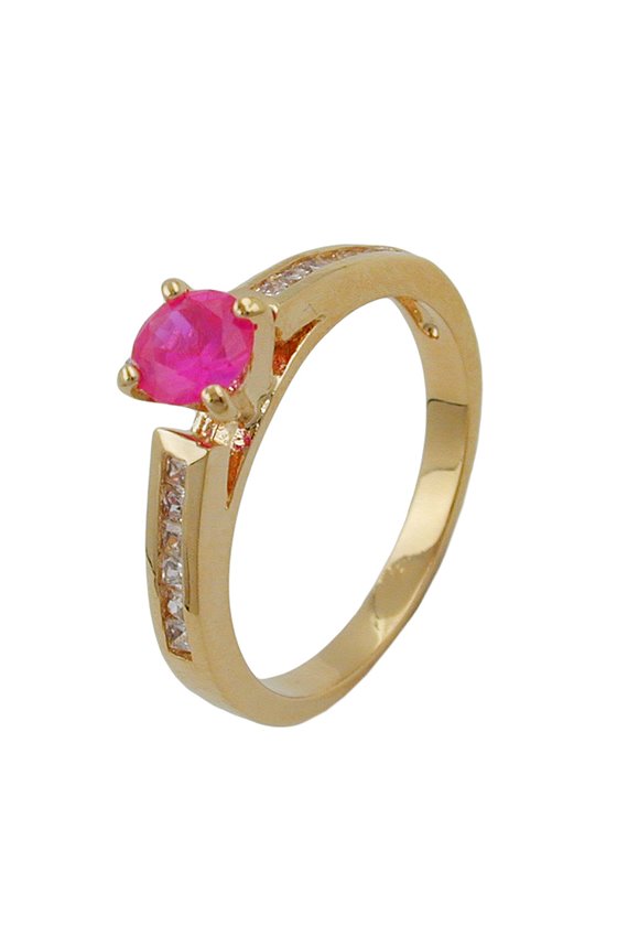 RING LARGE ZIRCONIA PINK GOLD PLATED 3 MICRON