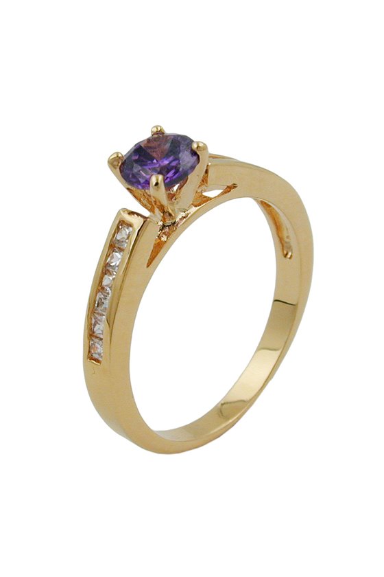 RING LARGE ZIRCONIA PURPLE/ WHITE GOLD PLATED 3 MICRON