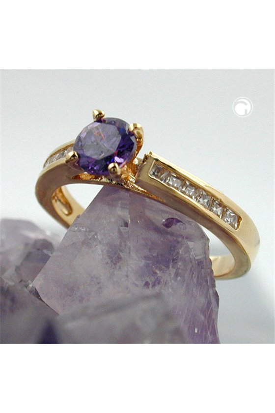 RING LARGE ZIRCONIA PURPLE/ WHITE GOLD PLATED 3 MICRON