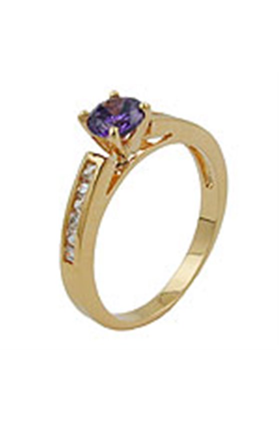 RING LARGE ZIRCONIA PURPLE/ WHITE GOLD PLATED 3 MICRON