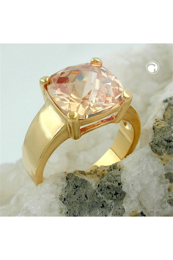 RING LARGE CUBIC ZIRCONIA GOLD PLATED 3 MICRON
