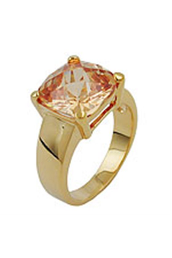 RING LARGE CUBIC ZIRCONIA GOLD PLATED 3 MICRON