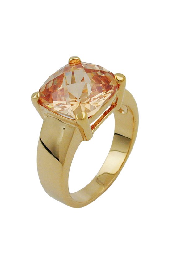 RING LARGE CUBIC ZIRCONIA GOLD PLATED 3 MICRON
