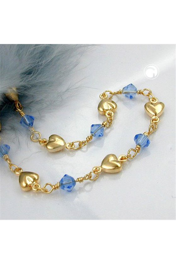 BRACELET AQUA BLUE BEADS GOLD PLATED