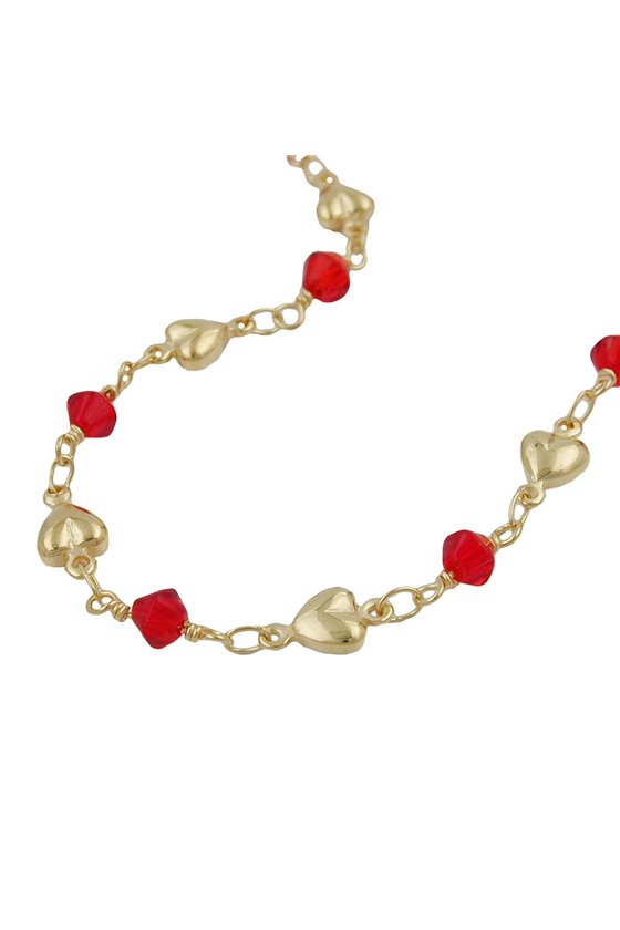 BRACELET RED BEADS GOLD PLATED