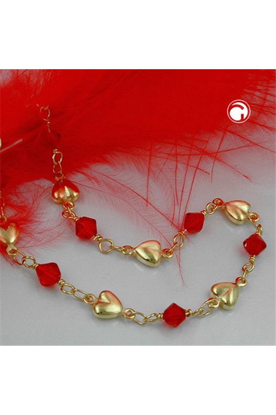 BRACELET RED BEADS GOLD PLATED
