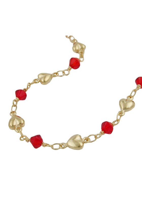 BRACELET RED BEADS GOLD PLATED