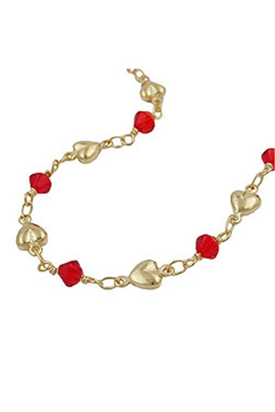 BRACELET RED BEADS GOLD PLATED