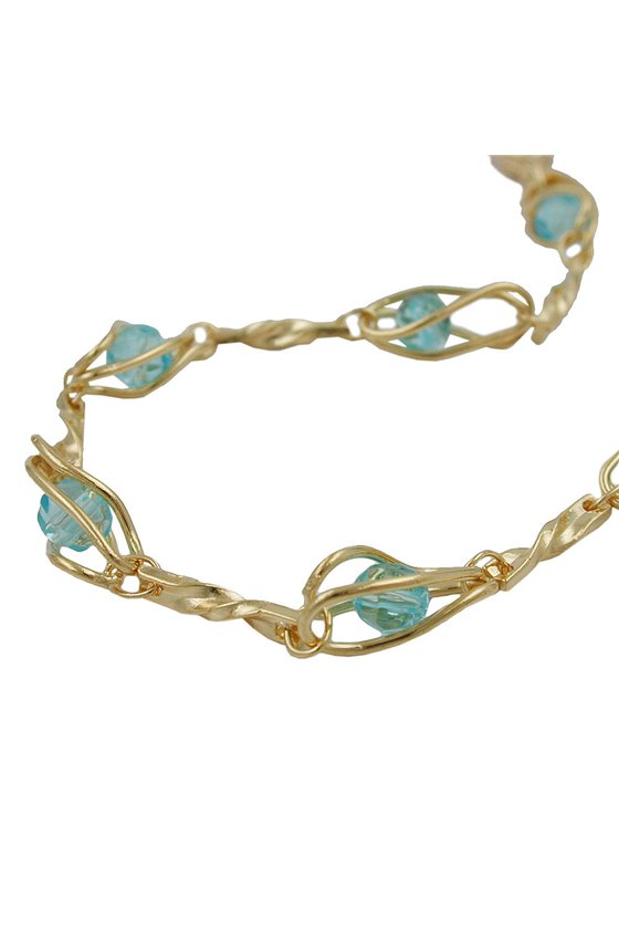NECKLACE AQUA BLUE BEADS GOLD PLATED