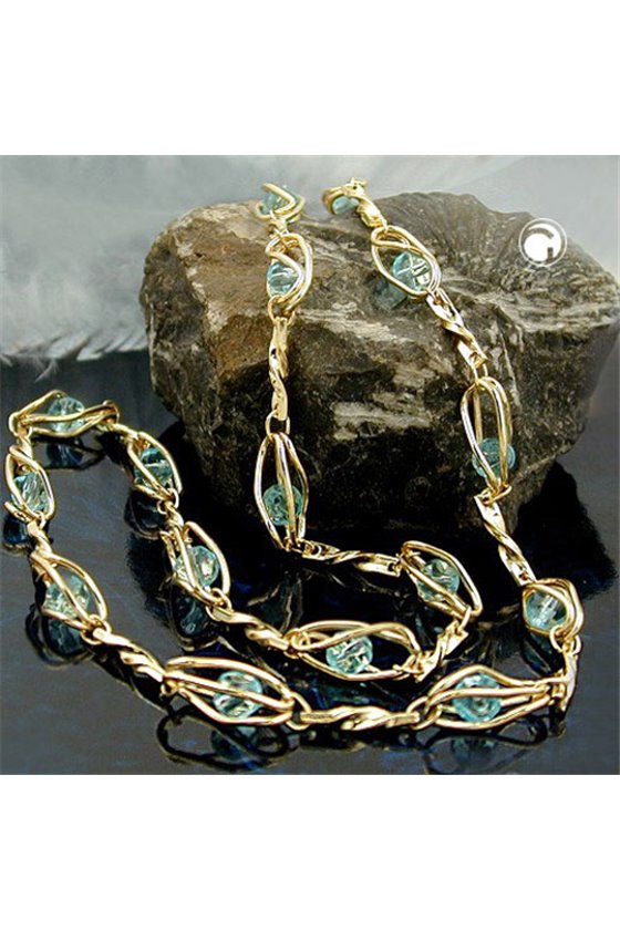NECKLACE AQUA BLUE BEADS GOLD PLATED