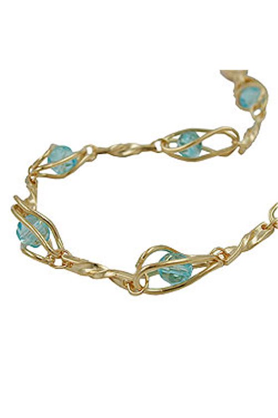 NECKLACE AQUA BLUE BEADS GOLD PLATED