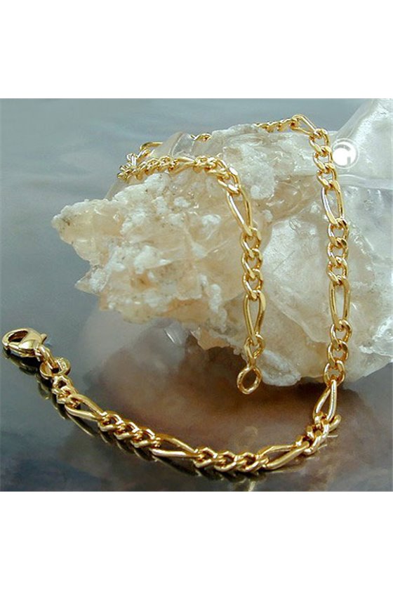 BRACELET FIGARO CHAIN DIAMOND CUT GOLD PLATED 19CM DE NO