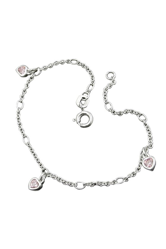 BRACELET ANCHOR CHAIN HEART ZIRCONIA PINK SILVER 925