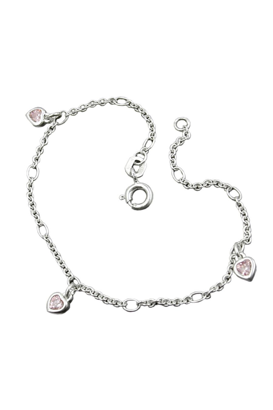 BRACELET ANCHOR CHAIN HEART ZIRCONIA PINK SILVER 925