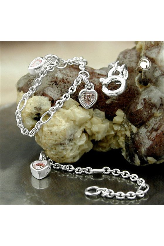 BRACELET ANCHOR CHAIN HEART ZIRCONIA PINK SILVER 925
