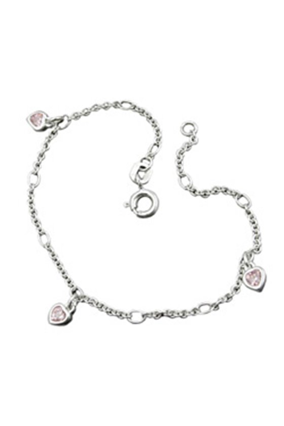 BRACELET ANCHOR CHAIN HEART ZIRCONIA PINK SILVER 925