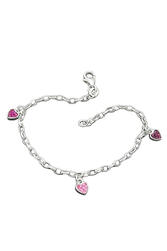 BRACELET 3 HEARTS PINK SILVER 925