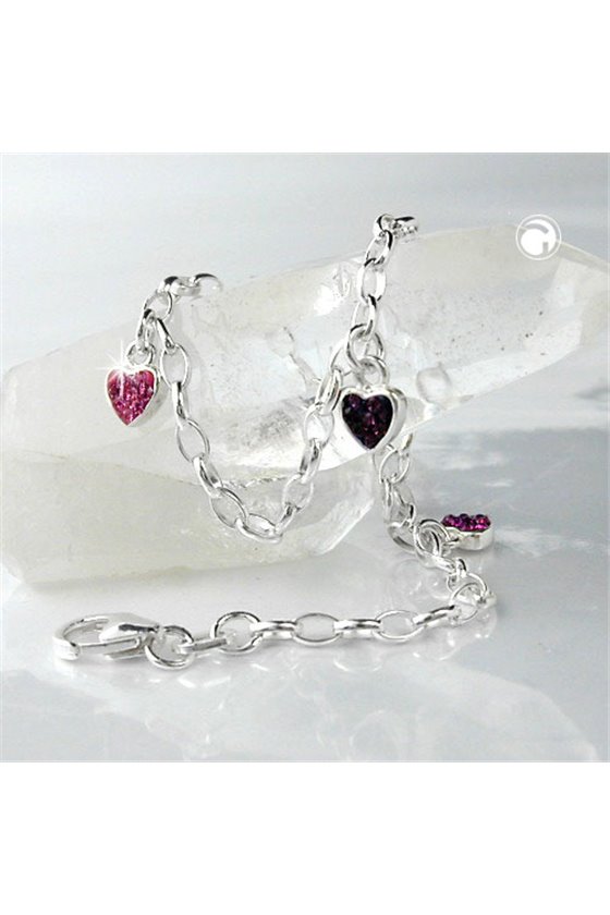 BRACELET 3 HEARTS PINK SILVER 925