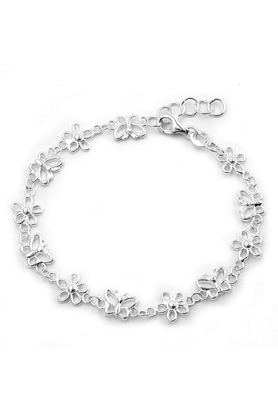 BRACELET FLOWER & BUTTERFLY SILVER 925 19CM