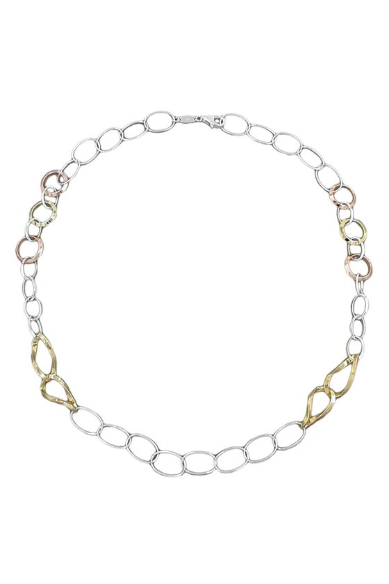 NECKLACE BIG RINGS CHAIN TRICOLOR SILVER 925 53CM