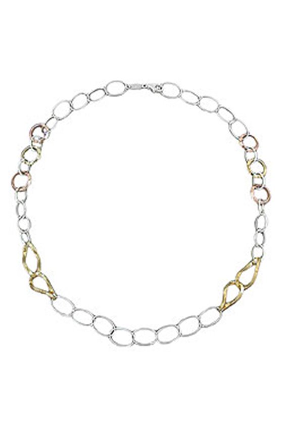 NECKLACE BIG RINGS CHAIN TRICOLOR SILVER 925 53CM