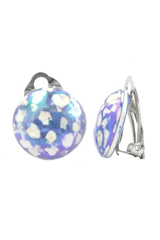 CLIP-ON EARRING ROUND BLUE HAMMERED 18MM